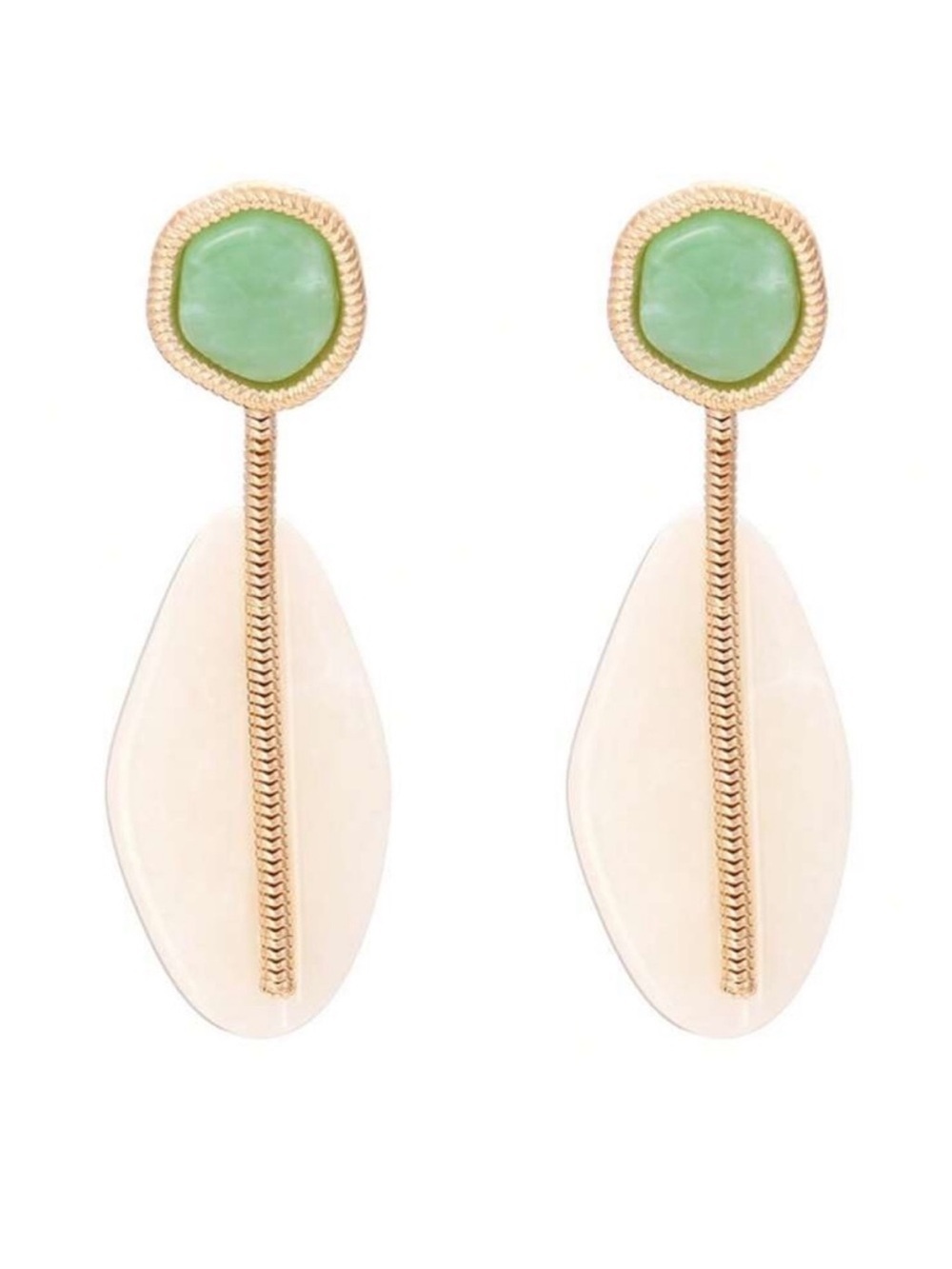 Gold-Tone Earrings with Green Stone & Cream Drop